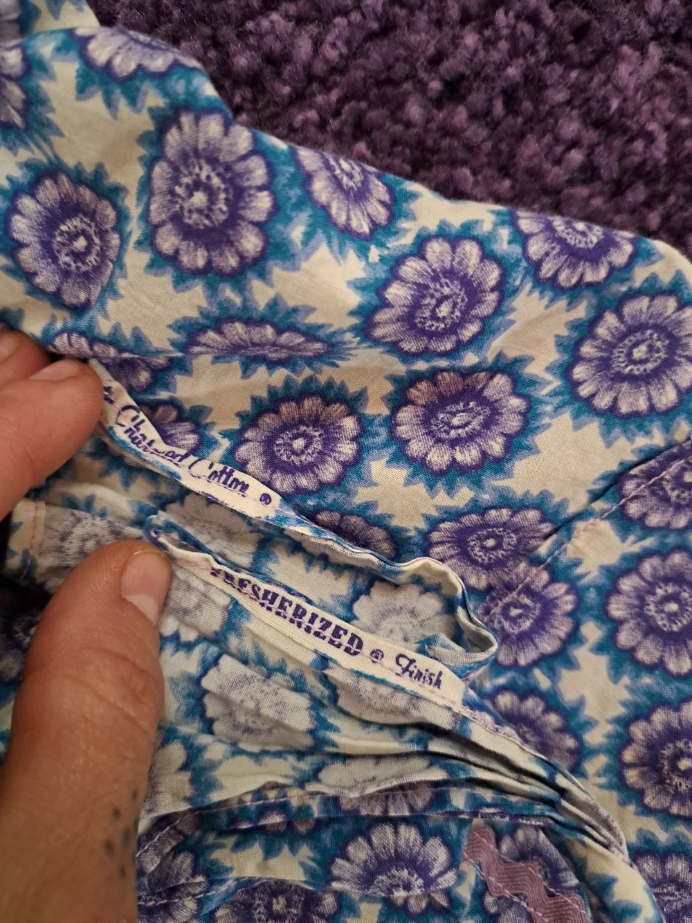 Violet Daisy Kitchen Apron | Blue Purple Floral Vintage Style  w/ Pockets